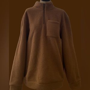 Brown Gap Quarter Zip Fuzzy Jacket